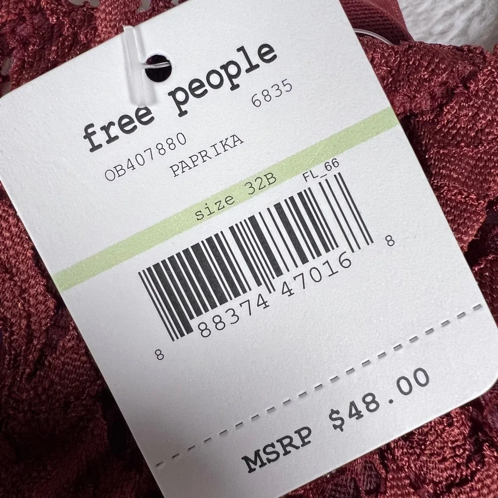 Free People Women's Love Letters Lace Bandeau‎ Bra Paprika Red 32B OB407880 NWT
